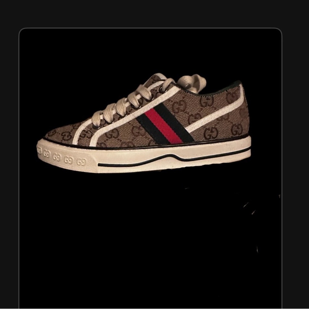 Gucci Brown Beige GG Canvas Low-Top Sneaker with Green and Red Web - Picture 8 of 9
